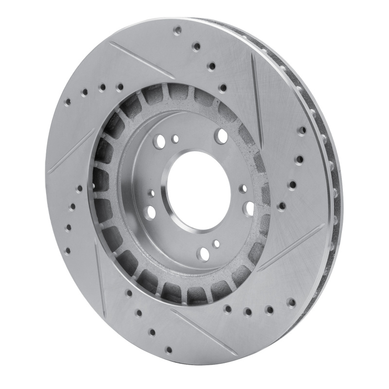 Honda S2000 Brake Rotor (1) - Front Left - R1 Concepts - Drilled & Slotted - Silver - `00-`09